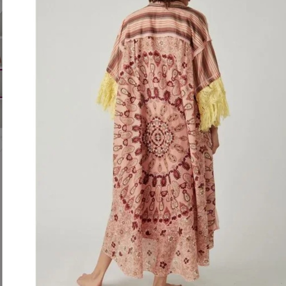 Free People Watching Waves Maxi Shirt in Mauve Combo sz large - Picture 7 of 8